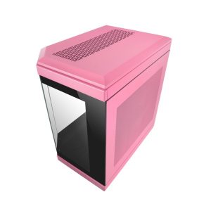 ÷ Caja atx semitorre gaming mars gaming mc3t color rosa vista panoramica 3 paneles de cristal templado