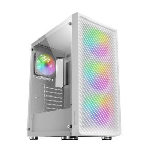 ÷ Caja atx semitorre gaming mars gaming mc-f white frontal metal mesh 3 ventiladores argb 120mm +1 tra
