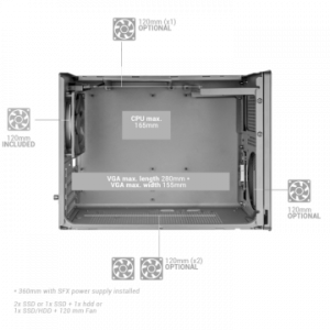 ÷ Caja microatx mars gaming mcxprow mesh 360 gpu 280-360mm 1x3.5 2x2.5 blanco compatible atx/sfx