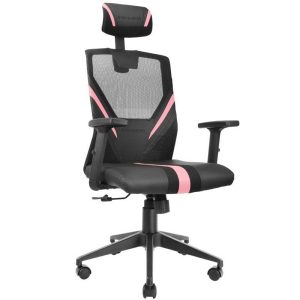 ÷ Silla ergonomica mars gaming mgc-ergo negra con detalles en rosa respaldo en malla transpirable ajus