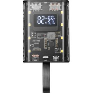 ÷ Powerbank mars gaming 10000mah 1xusb-c pd 2xusb-a 1xmicrousb linterna dise?o transparente y negro