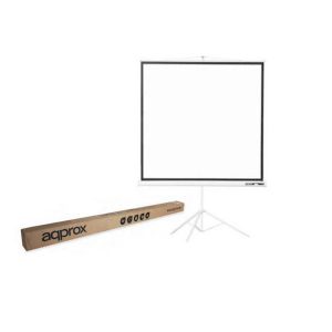 ÷ Pantalla con tripode approx (100) 180x180 para proyector, tela blanco mate y trasera negra opaca"