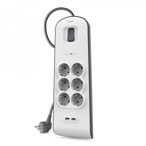 ÷ Regleta alimentacion belkin bsv604vf2m de protecci?n contra sobretensiones 6 tomas + 2 puertos usb (