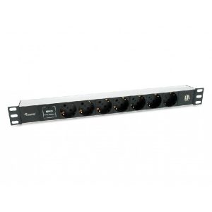 ÷ Regleta alimentacion aluminio rack 19 1u 7 tomas tipo shucko euro + 2 tomas usb con protector spd c"
