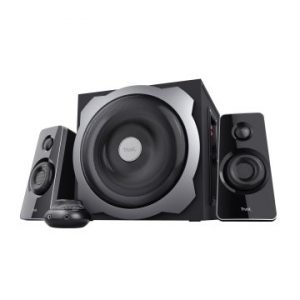 ÷ Altavoces 2.1 trust tytan subwoofer de madera, mando a distancia potencia salida 60w rms negro