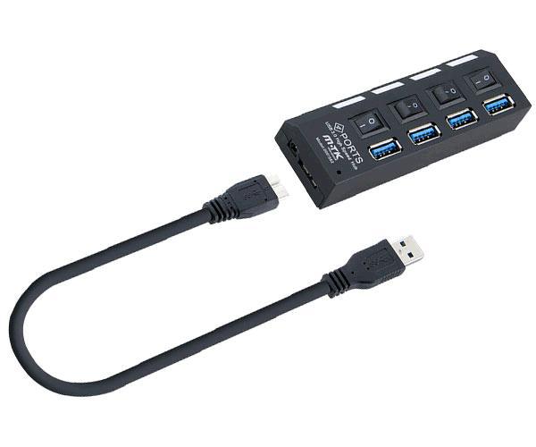 Hub 4 puertos USB 3.0 con interruptor Negro / AT834 / MTK