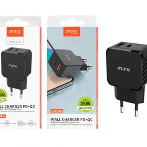 Cargador de red Usb + Type-C  / 25W / Negro / TA0332 / MTK
