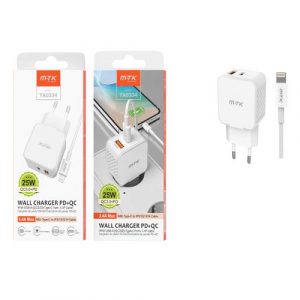 Cargador de red Usb + Type-C + Cable Type-C a Lightning Iphone 8-14 / 25W / Blanco / TA0334 / One+