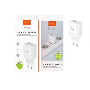 Cargador rápido de red Taylor Usb QC3.0 + Type-C / 40W / 3.4 A / Blanco / TA0357 / MTK
