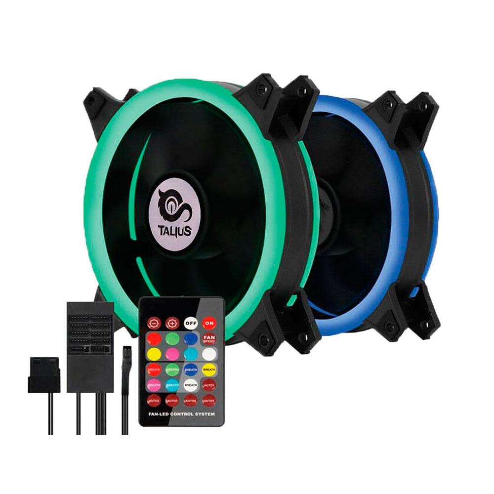 Kit Siroko Rgb Talius / 2 ventiladores doble aro Rgb + Tira Led + Control remoto
