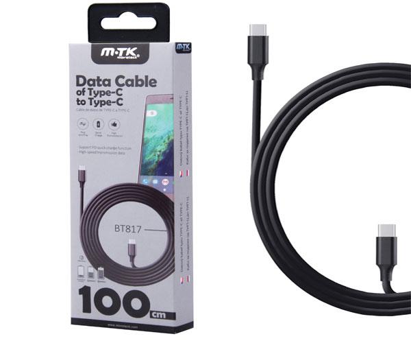 Cable datos Type-C M/M / 1m / 5a / PD 25w / Carga rapida / BT817 / Negro / One+