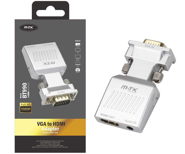 Adaptador video VGA a HDMI + Audio / Jack 3.5mm / 1080p / Plata / BT990 / Mtk