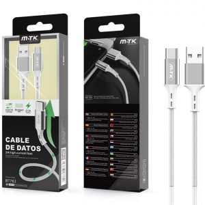 Cable datos USB 2.0 a Type-C / 1m / 2.4a / Aluminio / Trenzado / Bt763 / Plata / MTK