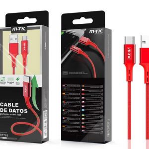 Cable datos USB 2.0 a Type-C / 1m / 2.4a / Aluminio / Trenzado / Bt763 / Rojo / MTK