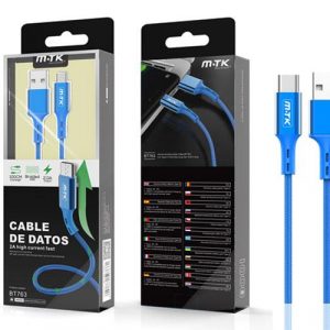 Cable datos USB 2.0 a Type-C / 1m / 2.4a / Aluminio / Trenzado / Bt763 / Azul / MTK