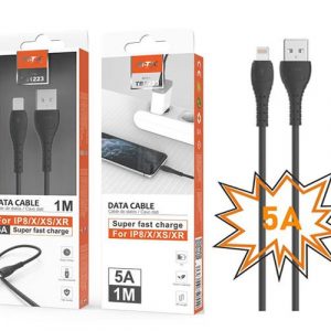 Cable datos USB 2.0 a Lightning iPhone X /12/13/14 / 1m / 5a / Carga rapida / Tb1223 / Negro / Mtk
