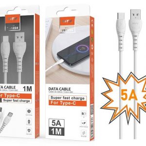 Cable datos USB 2.0 a Type-C / 1m / 5a / Carga rapida / Butter TB1224 / Blanco / Mtk