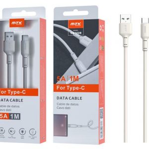 Cable datos USB 2.0 a Type-C / 1m / 5a / Carga rapida / Indicador de carga / TB1228 / Blanco  / Mtk