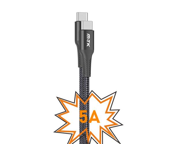 Cable datos Type-C M/M / 1m / 5a / Pd 25w max / Trenzado / TB1236 / Negro / Mtk