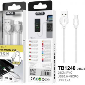 Cable USB a Micro USB 2.0 M/M  / 0.25m / Blanco / TB1240 / Mtk