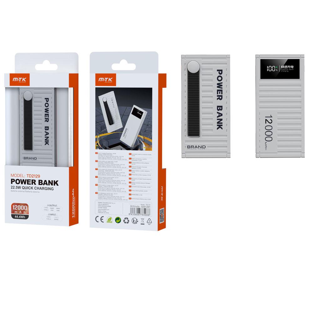 PowerBank TD2129 Type-c / MicroUsb / 12000 mah / Type-c / 2x Usb / Blanca / MTK / 0251291