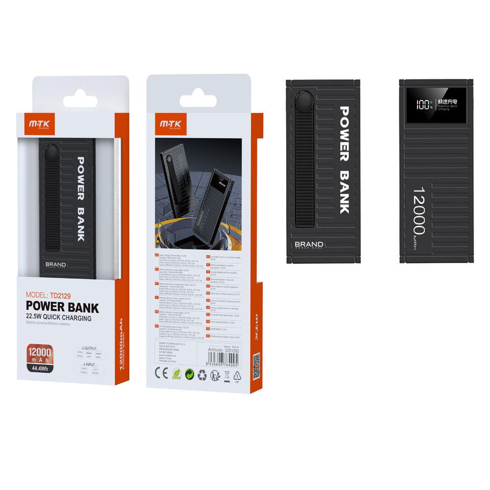 PowerBank TD2129 Type-c / MicroUsb / 12000 mah / Type-c / 2x Usb / Negra / MTK / 0251292