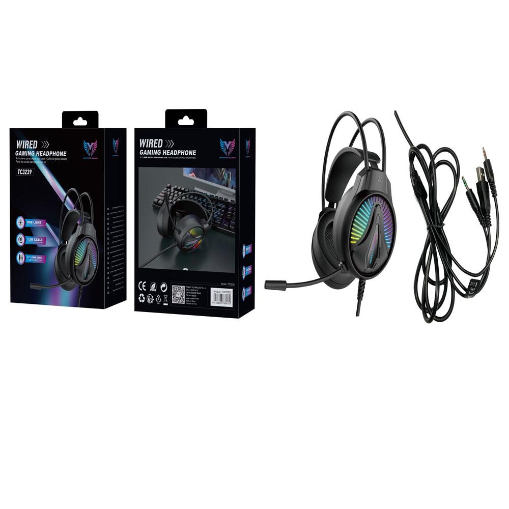 Auriculares Gaming TC3239 con microfono / Pc-Ps4-Xbox One / 40mm / RGB / Control de volumen / Negro / MTK / 0352392