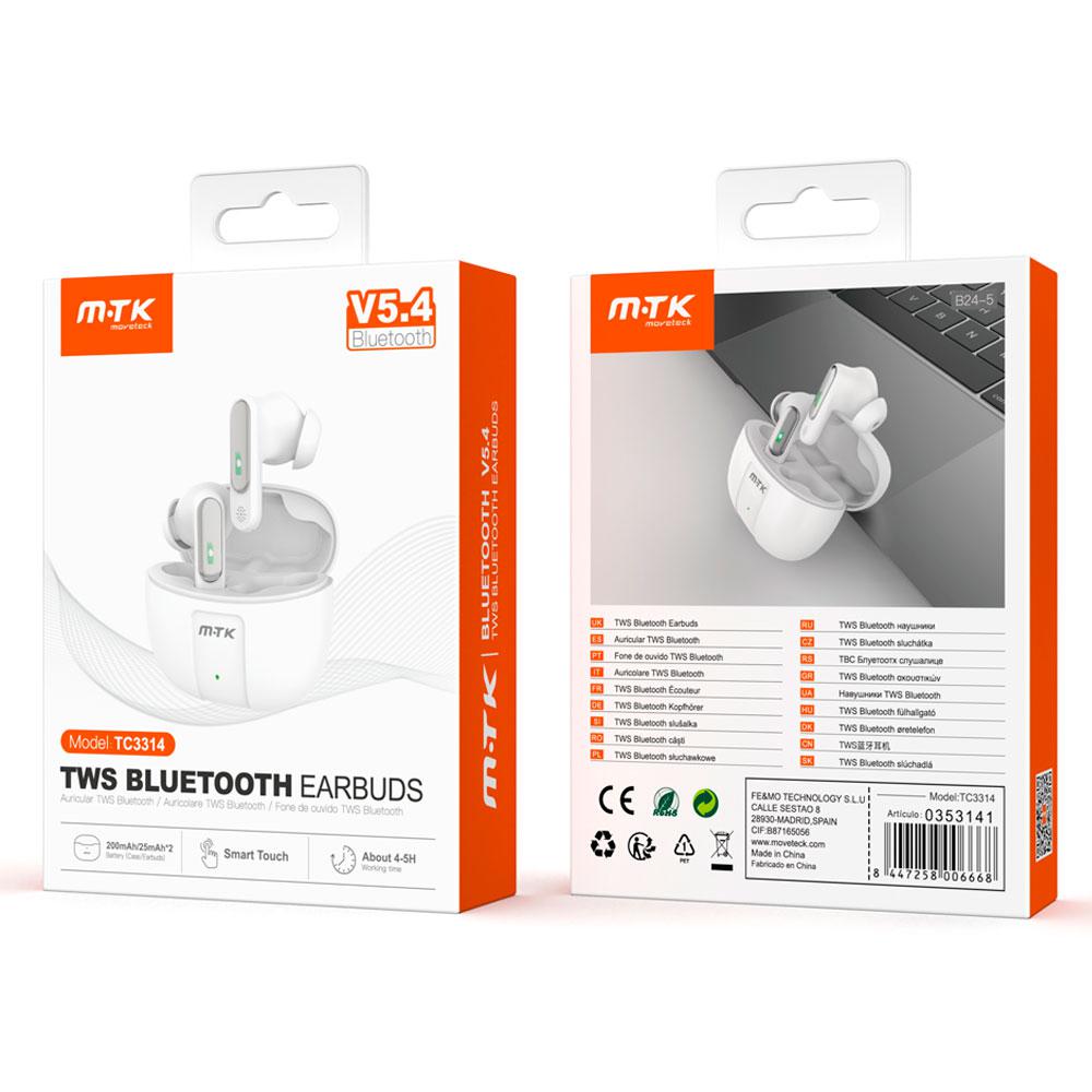 Auriculares Bluetooth 5.4 / TC3314 / Tws / Base de carga / Tactil / Blanco / Mtk - Imagen 2