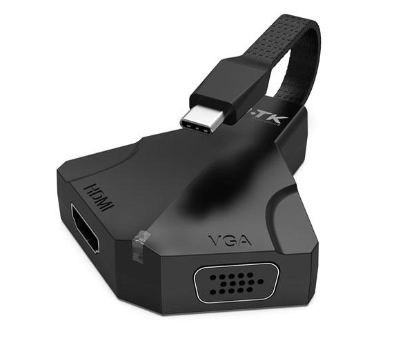 Hub adaptador Type-C a Hdmi 4K - Vga 1080P / Audio 3.5mm / TG7194 / Gris / Mtk