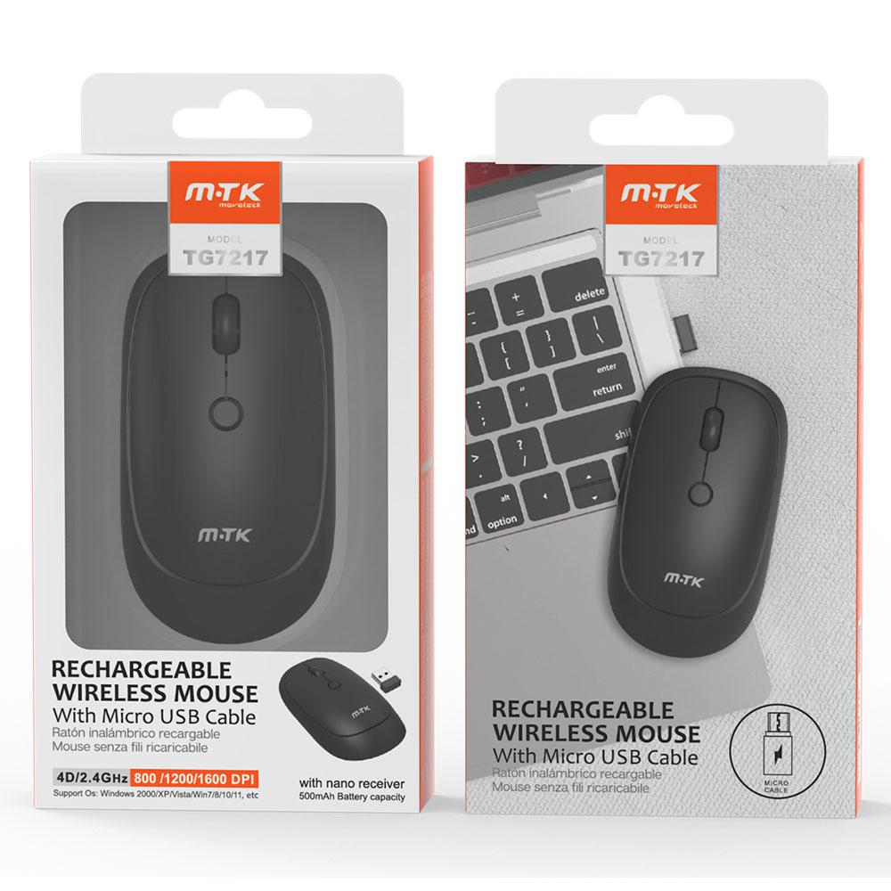 Raton inalámbrico recargable TG7217 / RF 2.4Ghz / 1600 dpi / 500mah / Cable MicroUsb / Negro / MTK - Imagen 2