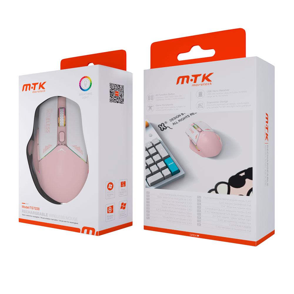 Raton inalámbrico recargable Luxury TG7228 / RF 2.4Ghz / 1600 dpi / 400mah / Luz Led / Rosa / MTK - Imagen 2
