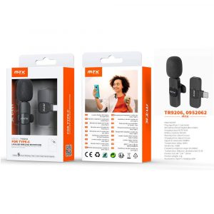 Microfono mini  Bluetooth con clip TR9206 / Type-C / Bateria 60 mAh / Negro / MTK / 0952062