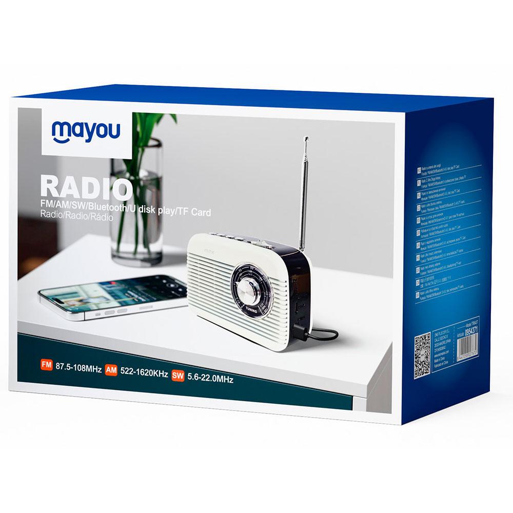 Radio portatil Am-Fm Bluetooth 5.4 con Antena TR9437 / Altavoz externo / Mp3 MicroSD - Usb / Blanco / Mayou / 0954371 - Imagen 2