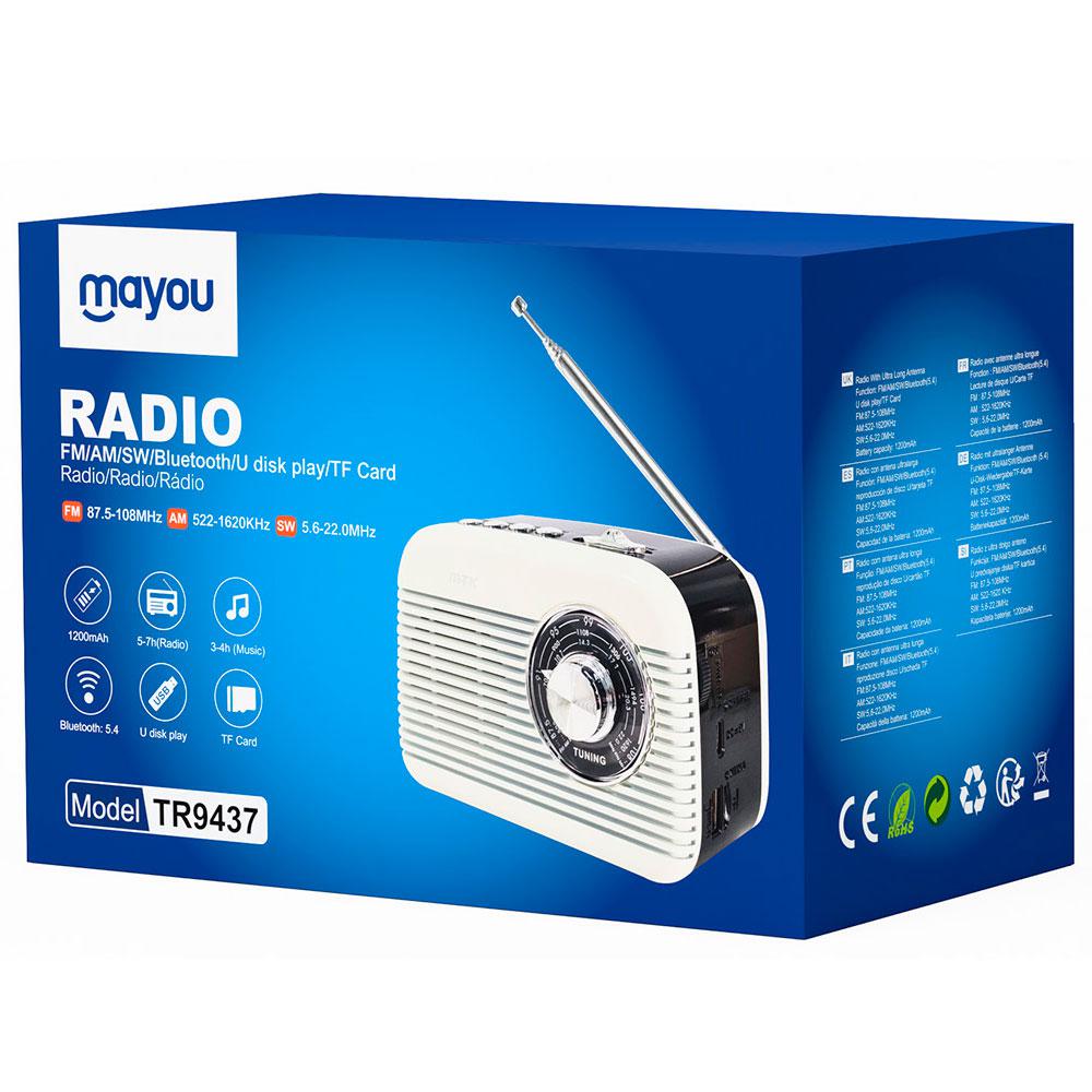 Radio portatil Am-Fm Bluetooth 5.4 con Antena TR9437 / Altavoz externo / Mp3 MicroSD - Usb / Blanco / Mayou / 0954371 - Imagen 3