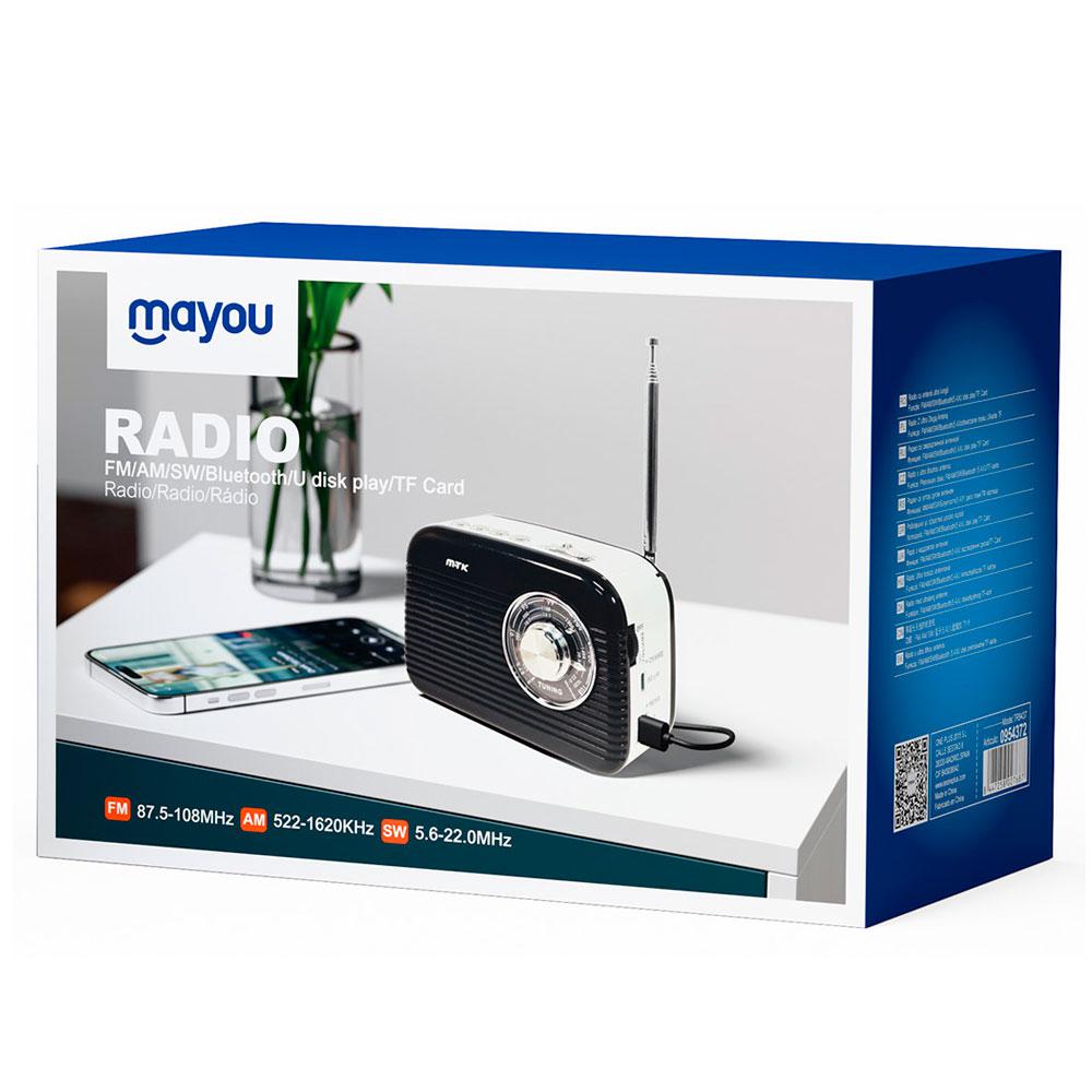 Radio portatil Am-Fm Bluetooth 5.4 con Antena TR9437 / Altavoz externo / Mp3 MicroSD - Usb / Negro / Mayou / 0954372 - Imagen 3