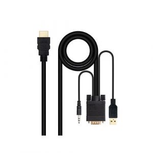 Cable adaptador HDMI a VGA + Audio + USB (Cables 1.8 Metros) Negro / Nanocable 10.15.4350