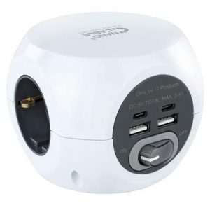 Base de 3 enchufes con interruptor + 4 USB (2 USB A + 2 USB-C) Nanocable 10.37.0001
