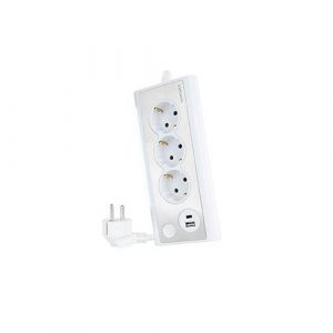 Regleta de Sobremesa con 3 Tomas de Tierra y 2 USB con Luz / Blanco / Nanocable 10.37.0013-w