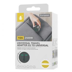 Adaptador enchufe internacional de viaje US/EU/UK A5517 Negro