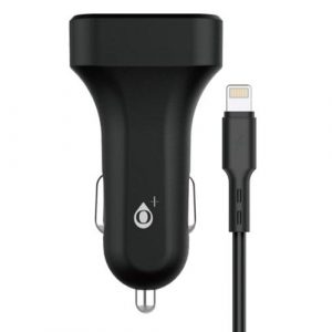 Cargador de coche-mechero Usb x2 + cable Lightning iPhone 8-13 / 5v 2.4a / A6168 / Negro-Morado / One+