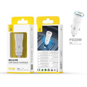 Cargador de coche-mechero Usb QC3.0 + Type-C / 20w / Blanco / NA0256 / One+ / 2002561