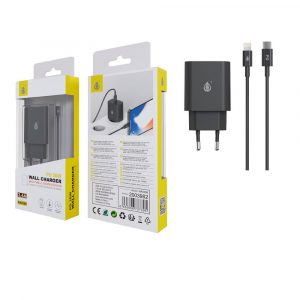 Cargador de red Usb Type-C + Cable Type-C a Lightning Iphone 8-14 / 20W / Negro / NA0398 / One+