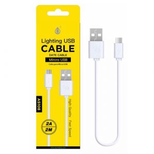 Cable datos USB 2.0 a Micro USB / 2m / 2a / AS108/ Blanco / ONE+