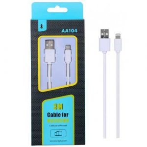 Cable datos USB 2.0 a Lightning iPhone 5-12 / 3m / 2.4a / AA104  / Blanco / One+