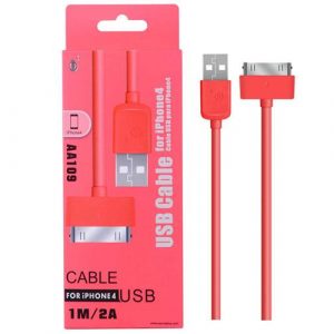 Cable datos iPhone 4/4s alta calidad 1m aa109 rojo ONE+