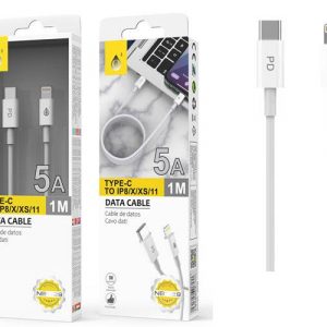 Cable datos Type-C a Lightning Iphone / 1m / 5a / Nb1228 / Carga Rapida PD / Blanco / One+