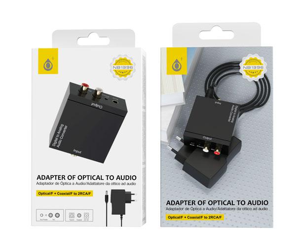 Adaptador de audio optico Toslink a 2 Rca con alimentacion / NB1396 / Negro / One+ - Imagen 2