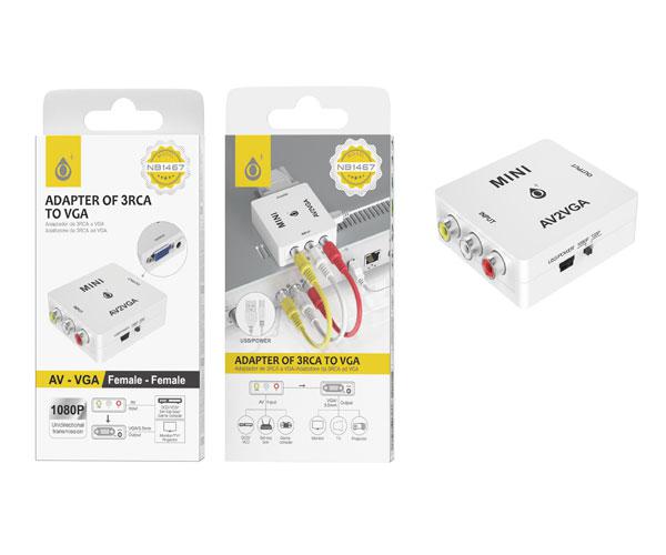 Adaptador Video Rca a Vga NB1467 / 3xRca Hembra / 720p-1080p / Alimentacion Micro Usb / 5v 1a