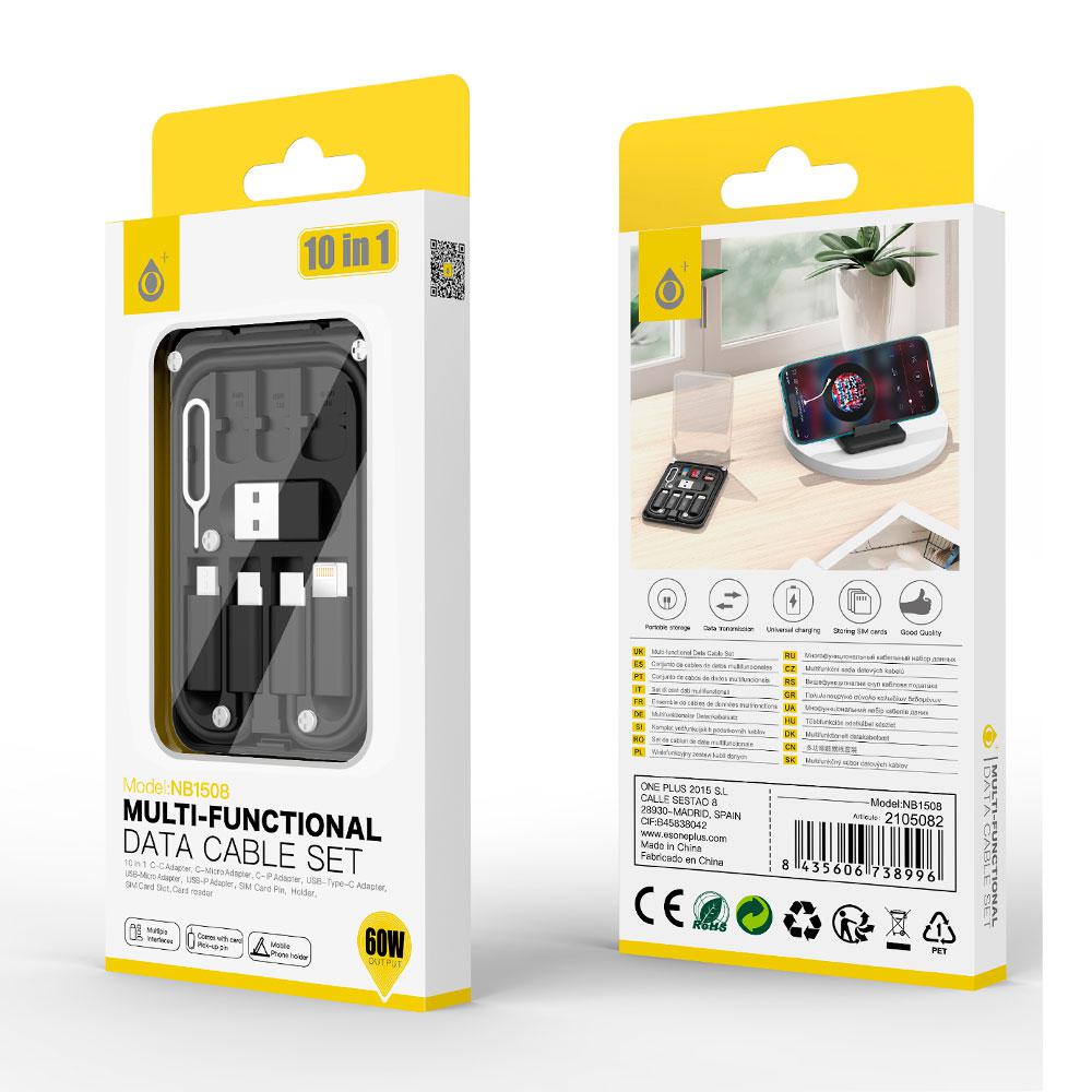 Kit de Cable + Adaptadores de Smartphones NB1508 / Almacenaje de tarjetas / 60W Max / Negro / One+ - Imagen 2