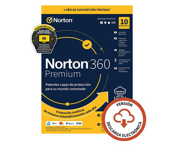Antivirus Norton 360 Premium 75Gb / 1 Usuario / 10 Dispositivos / 1 Año / Box / 21424335 / 21433187